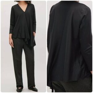 COS Asymmetric V Neck Pleat Top Black
